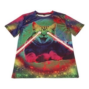 Rainbow Color Laser Eyes Kitty T-Shirt Size 2XL